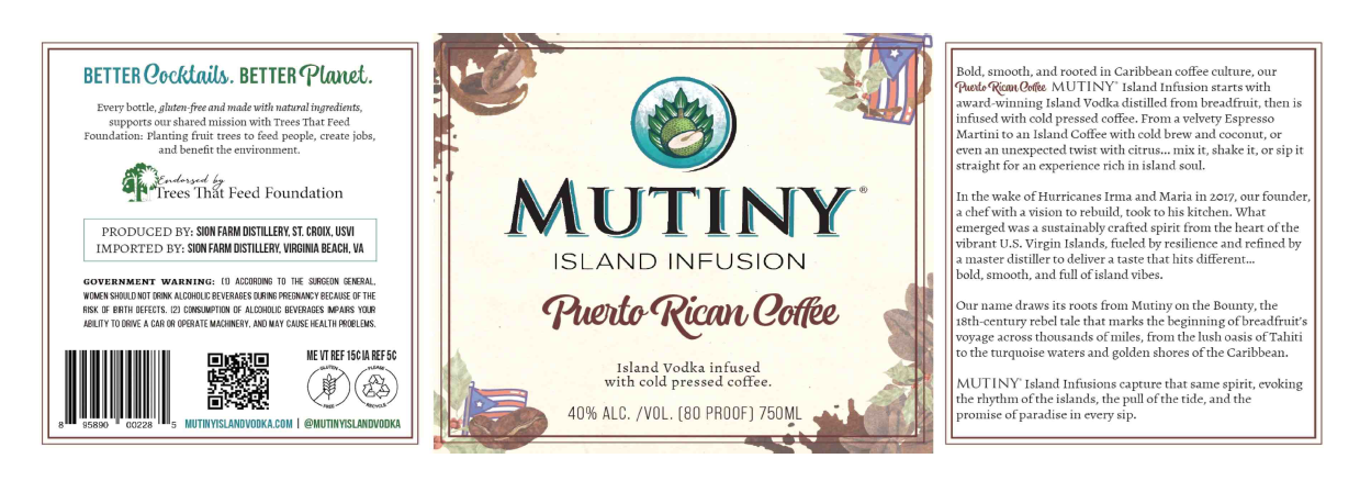 TABC label artwork for Mutiny Island Infusion Puerto Rican Coffee