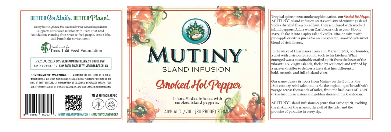 TABC label artwork for Mutiny Island Infusion Smoked Hot Pepper