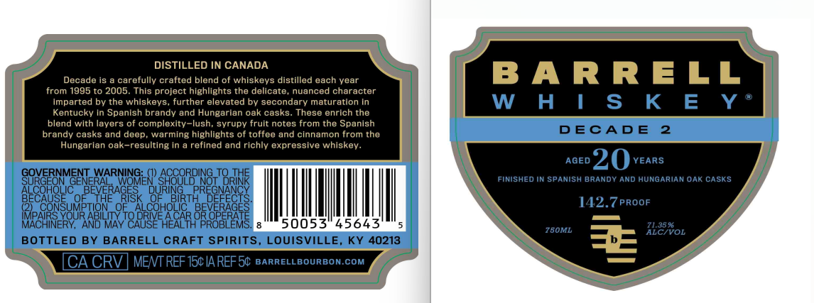 TABC label artwork for Barrell Whiskey Decade 2