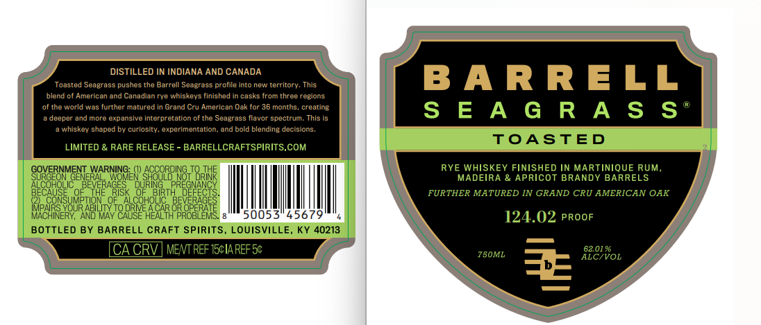TABC label artwork for Barrell Toasted Seagrass Rye