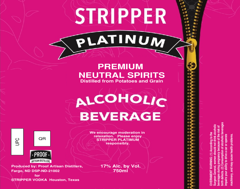 TABC label artwork for Stripper Platinum Premium Neutral Spirits