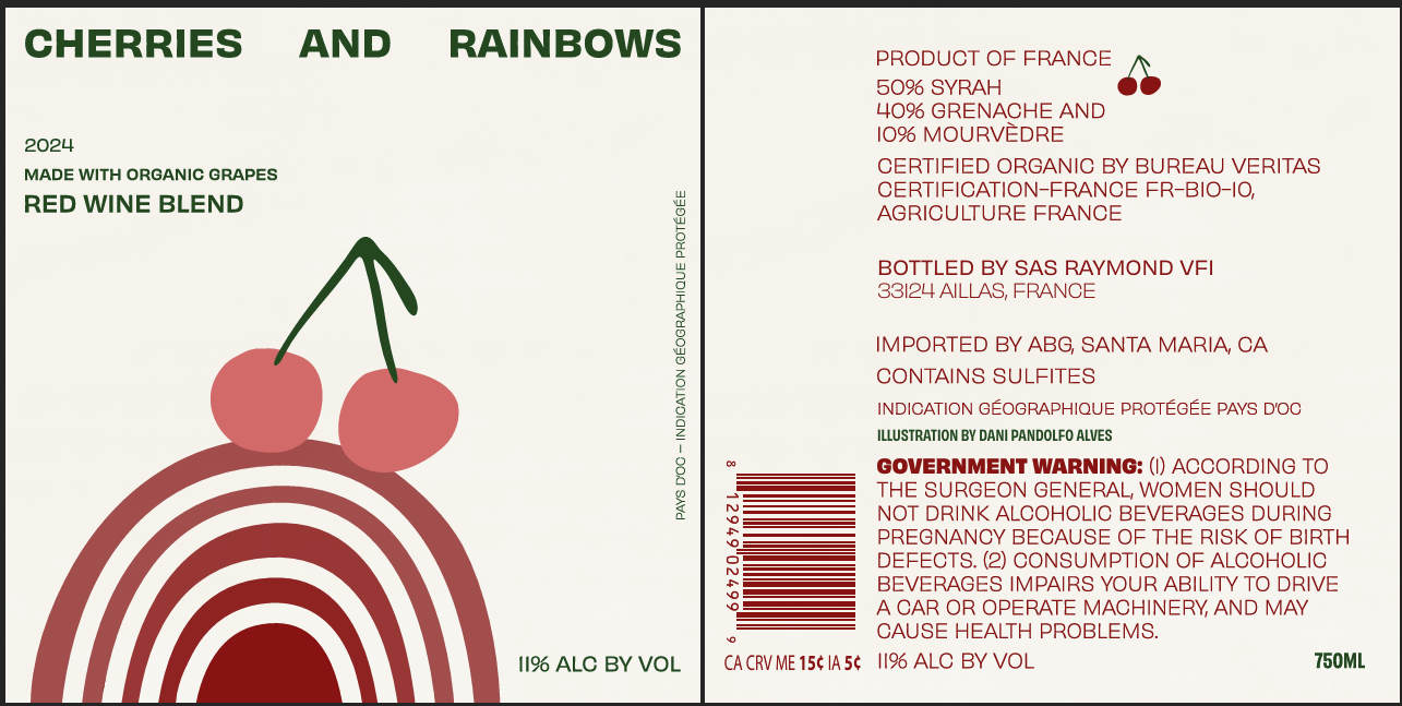 TABC label artwork for CHERRIES & RAINBOWS RED WINE BLEND