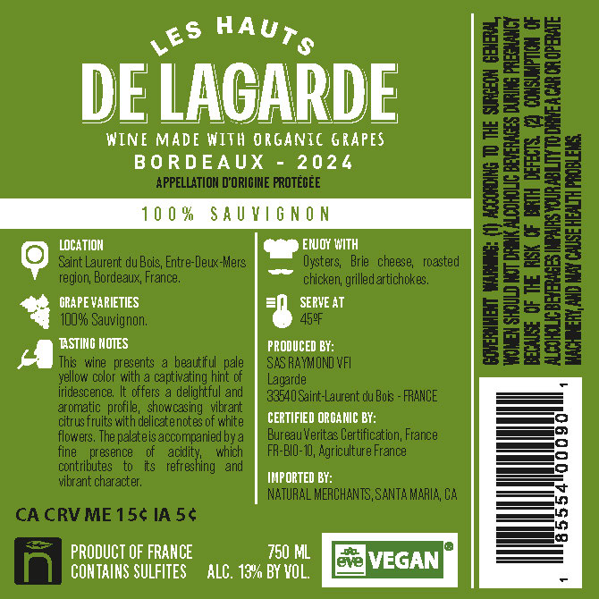 TABC label artwork for LES HAUTS DE LAGARDE BORDEAUX BLANC