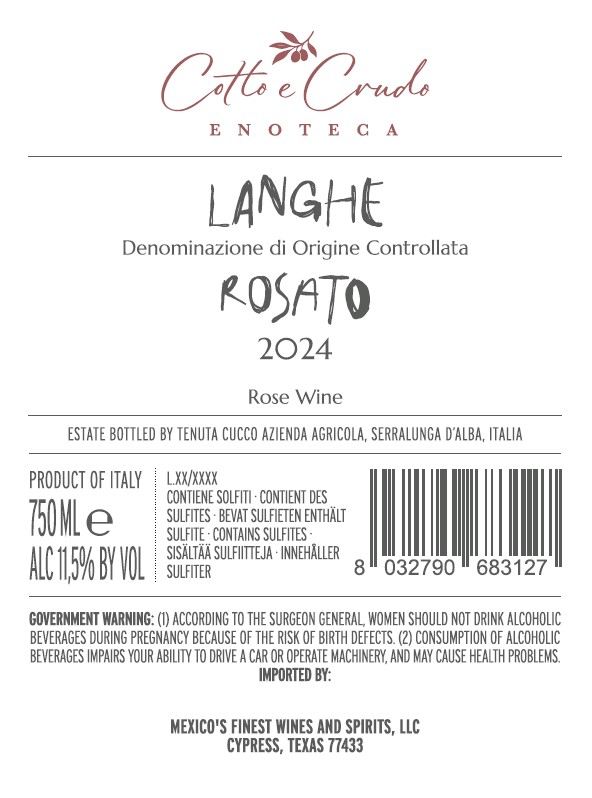 TABC label artwork for Cotto e Crudo Rosato Langhe