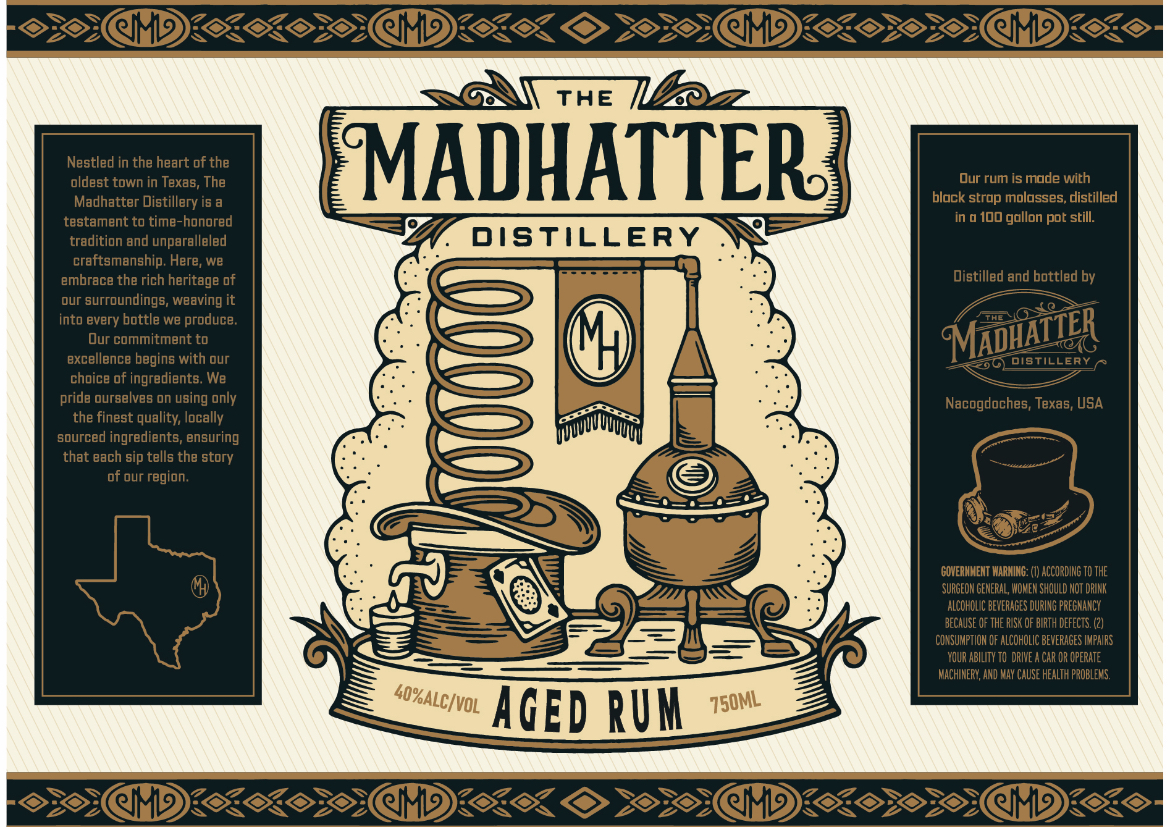 TABC label artwork for The Madhatter Distillery Aged Rum