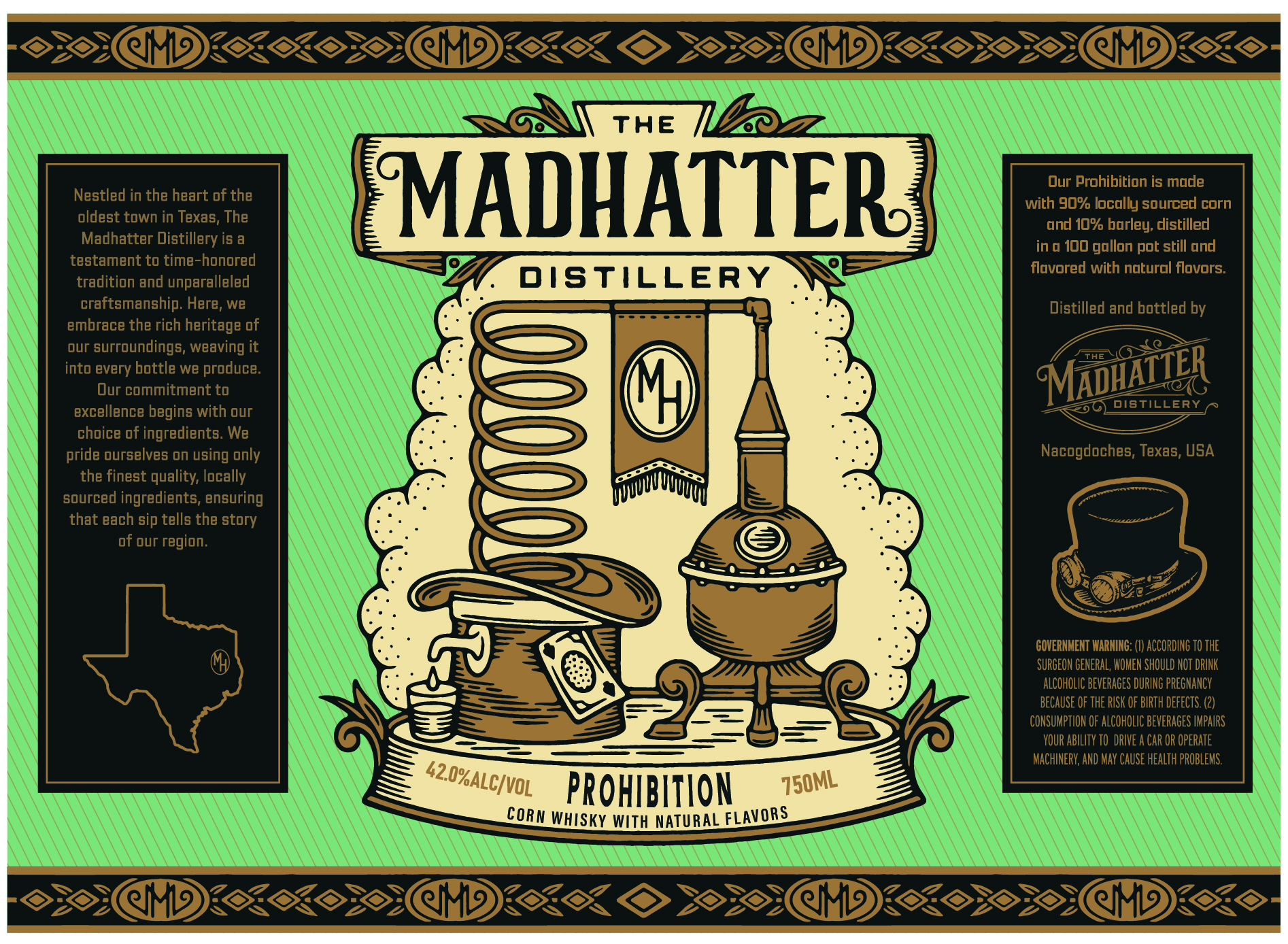 TABC label artwork for The Madhatter Distillery Prohibition