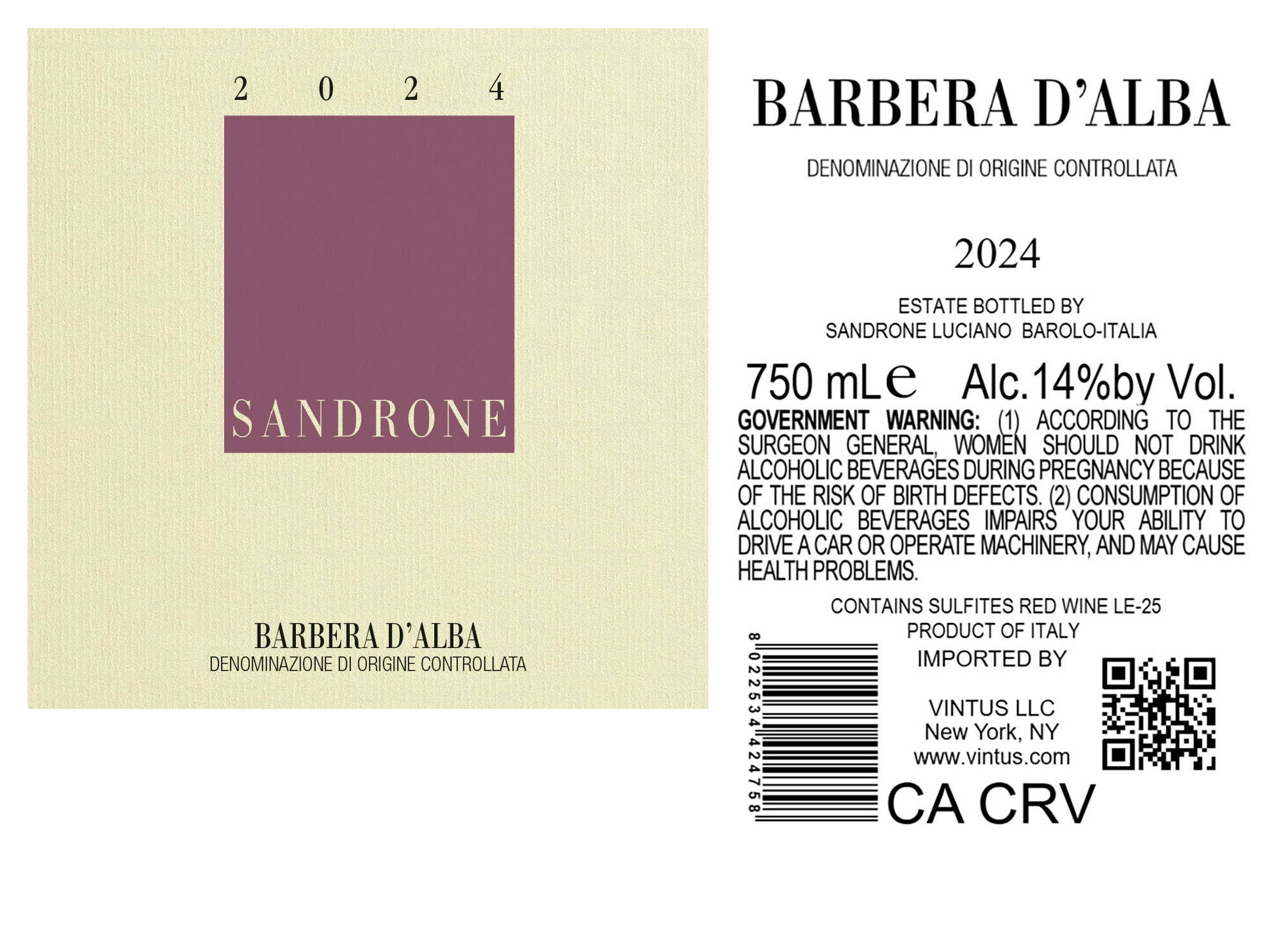 TABC label artwork for Sandrone Barbera D'alba