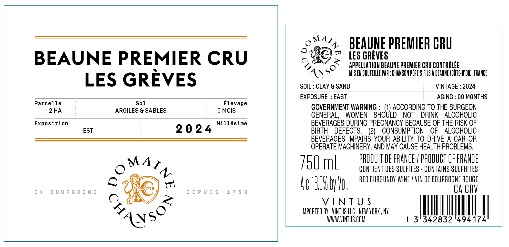 TABC label artwork for Chanson Beaune 1er Cru Greves