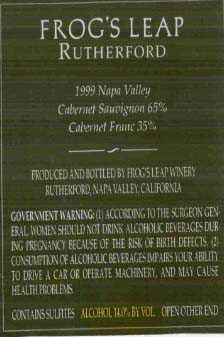 TABC label artwork for Frog's Leap Cabernet Sauvignon