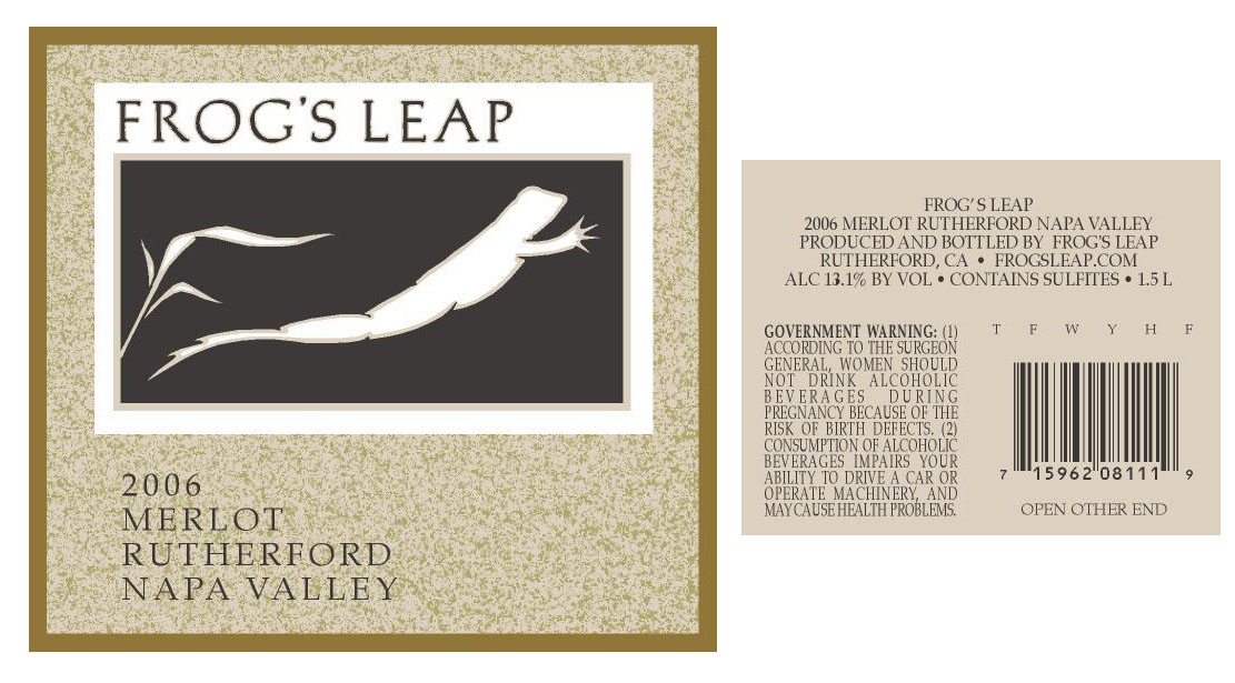 TABC label artwork for Frog's Leap Merlot Rutherford, Napa Valley