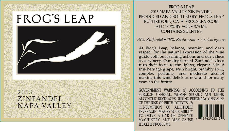 TABC label artwork for Frog's Leap Zinfandel 2015