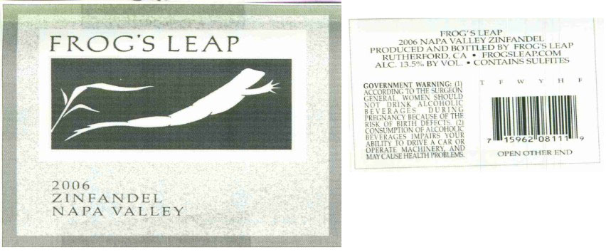 TABC label artwork for Frog's Leap Zinfandel 2006