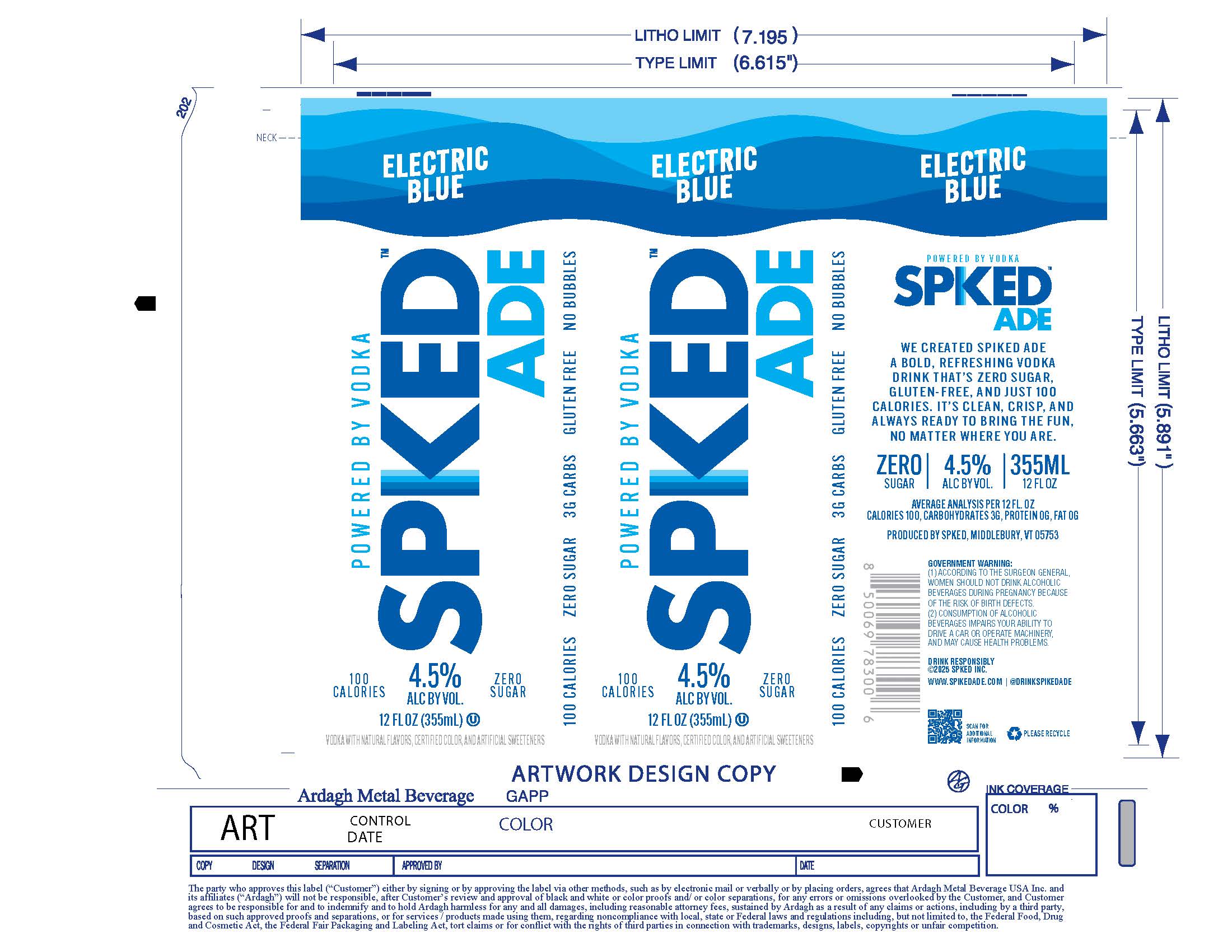 TABC label artwork for SPKED Ade Electric Blue