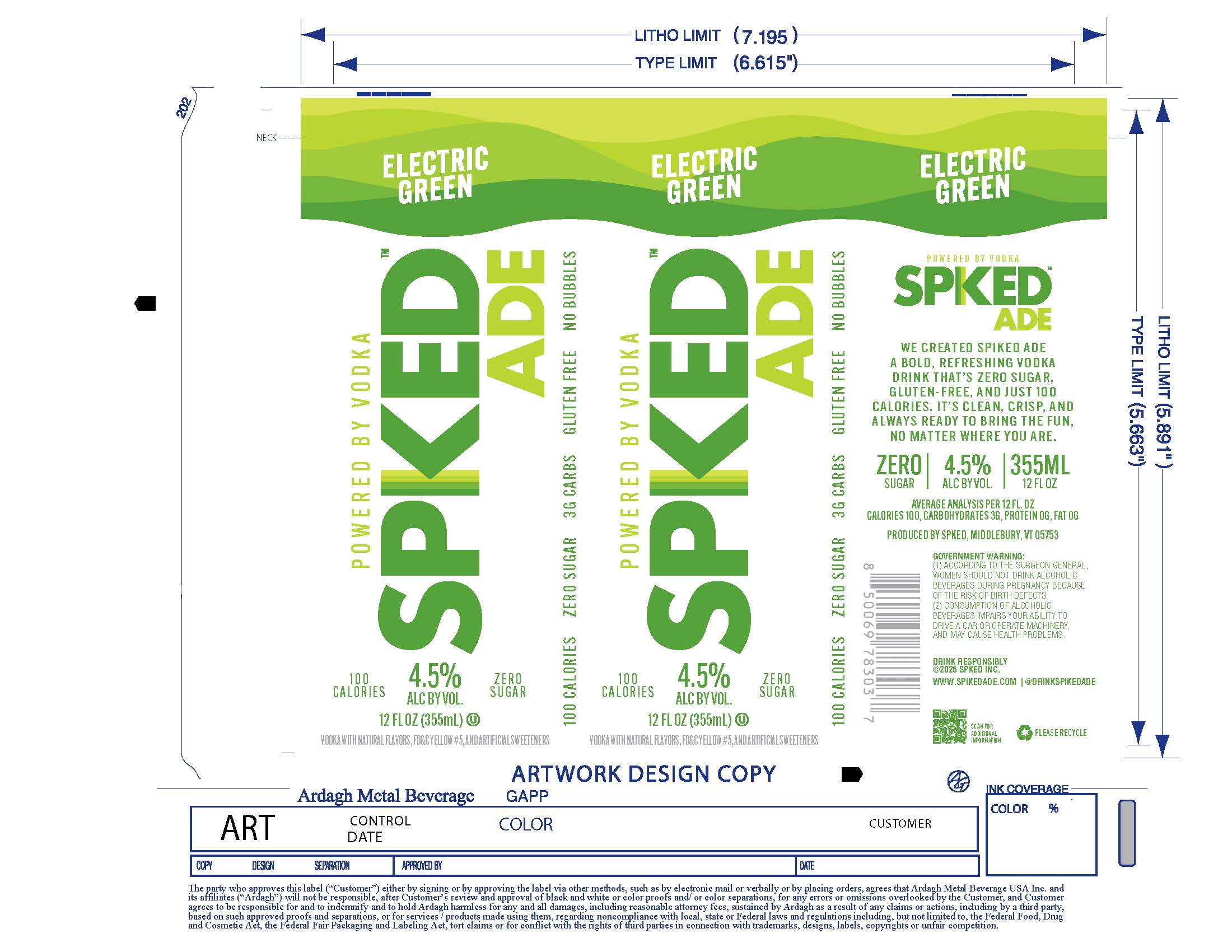 TABC label artwork for SPKED Ade Electric Green