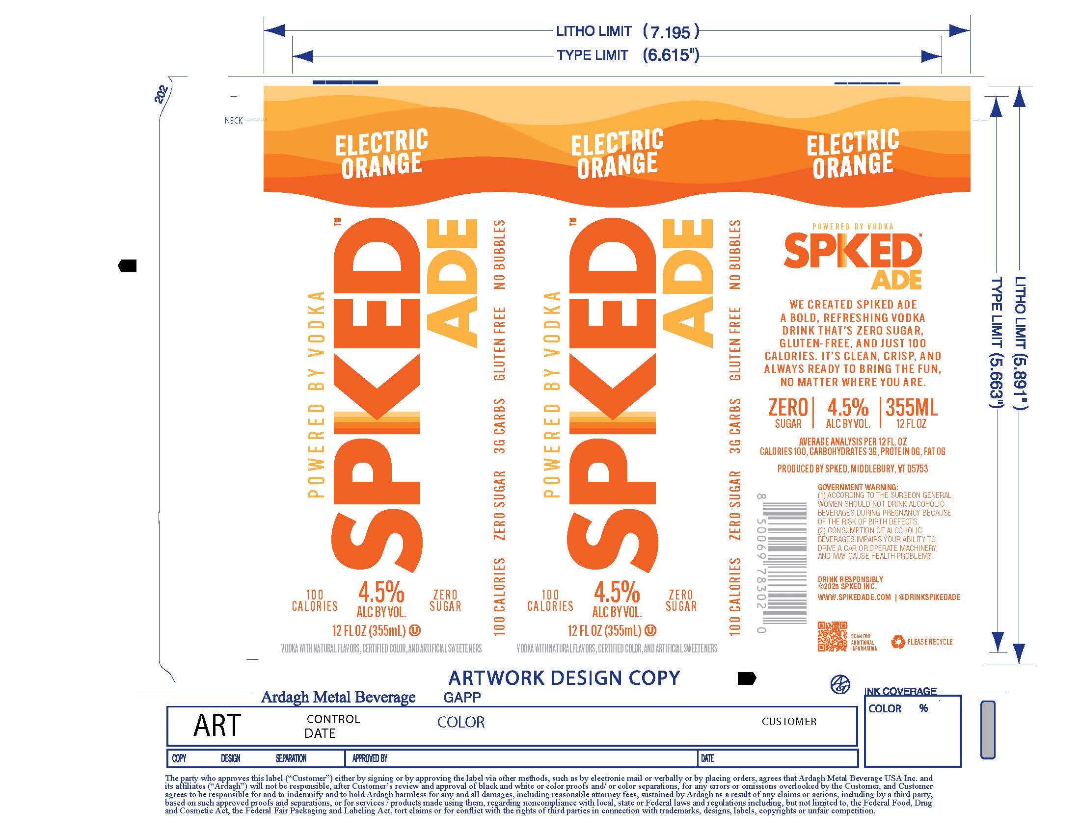 TABC label artwork for SPKED Ade Electric Orange