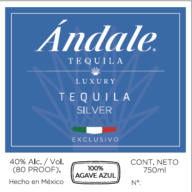 TABC label artwork for Ándale Luxury Silver Tequila