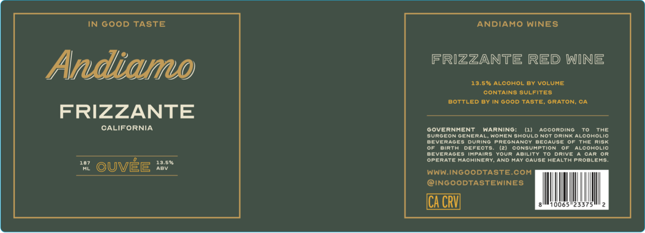 TABC label artwork for ANDIAMO FRIZZANTE