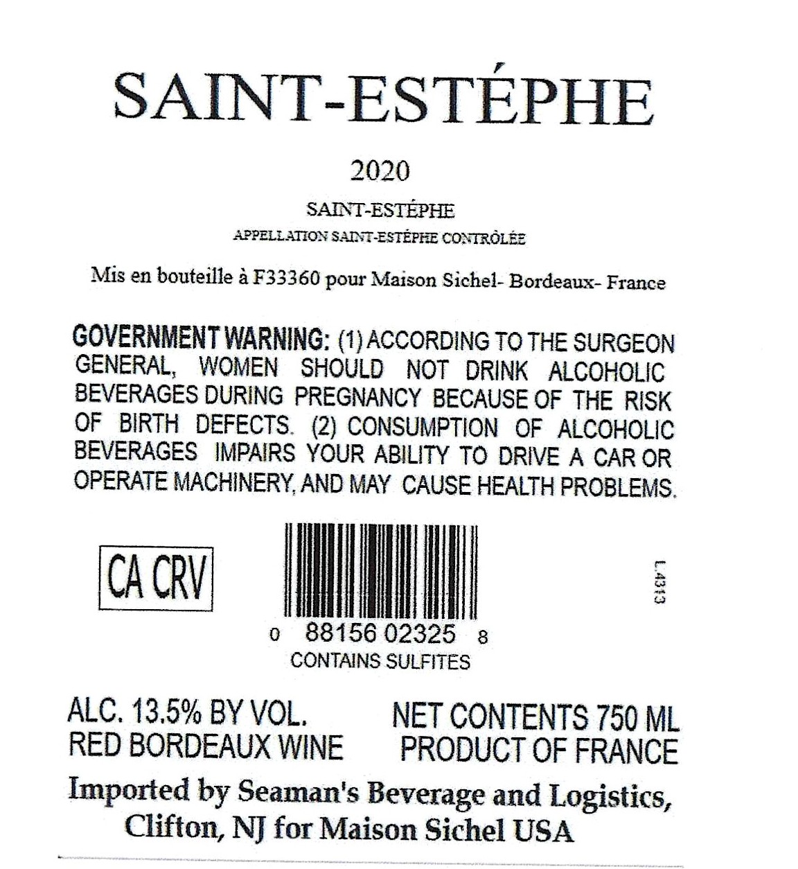 TABC label artwork for MAISON SICHEL SAINT-ESTEPHE