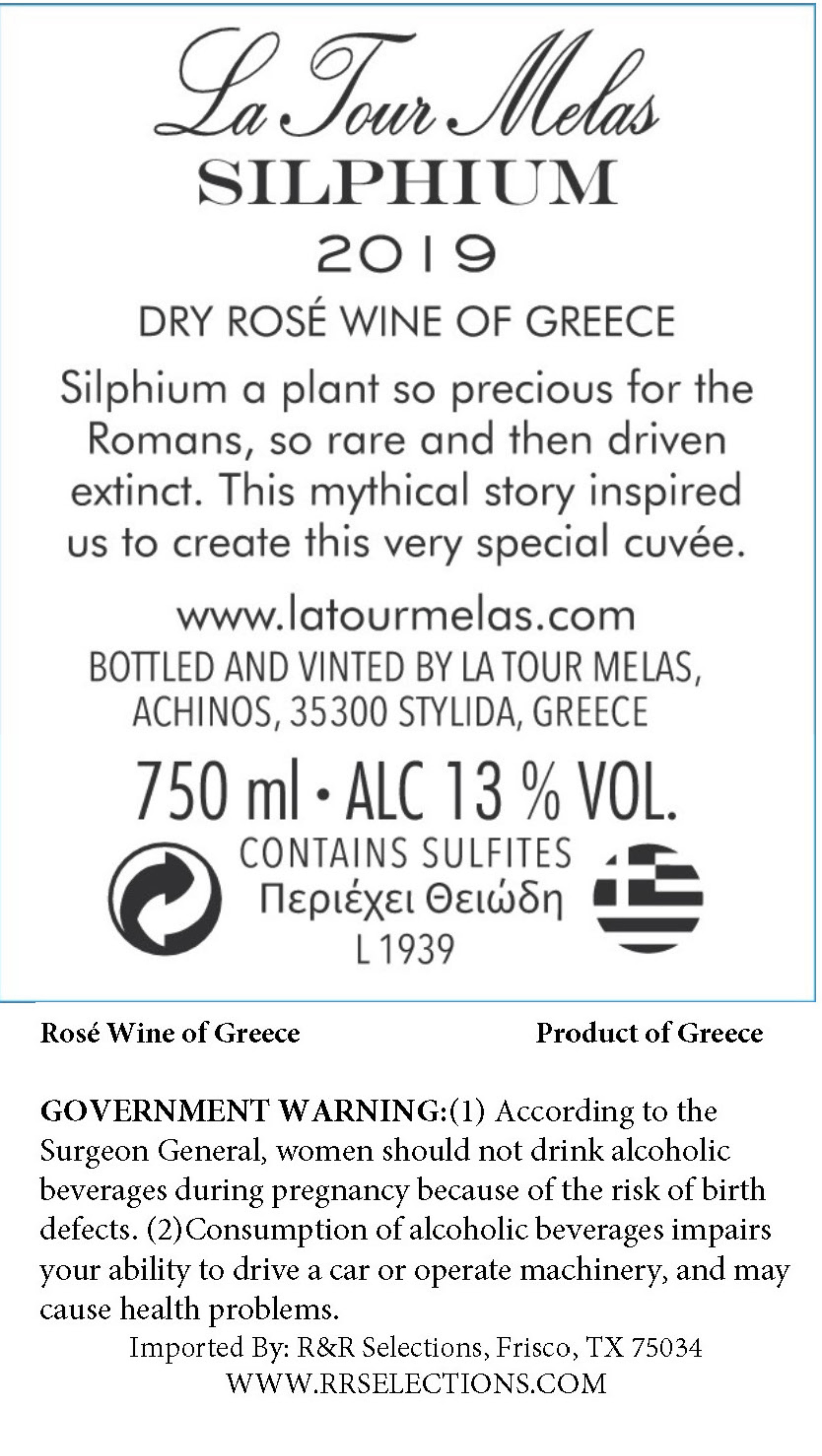 TABC label artwork for LA TOUR MELAS SILPHIUM
