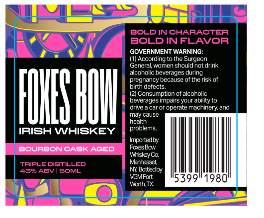 TABC label artwork for Foxes Bow Irish Whiskey