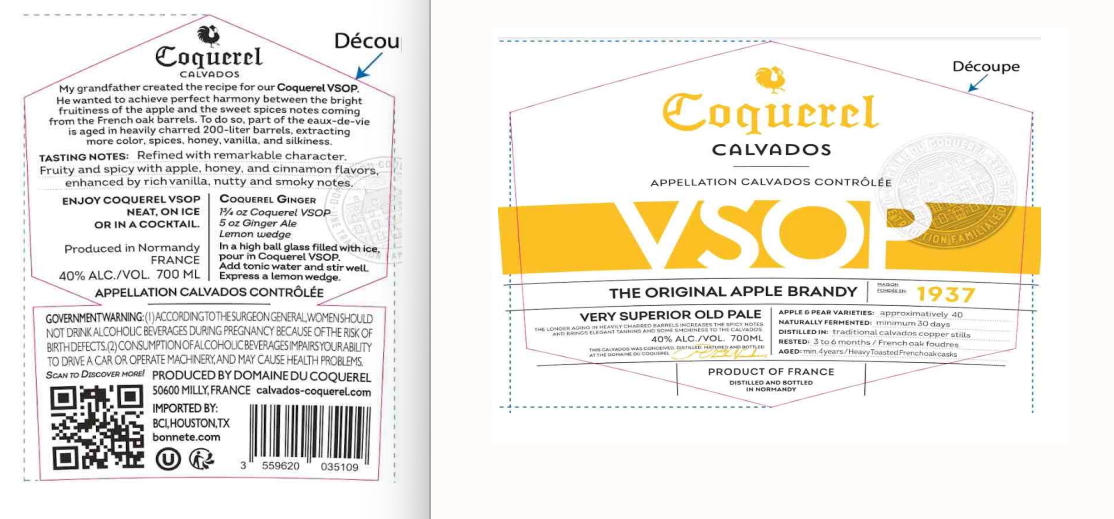TABC label artwork for Coquerel VSOP Apple Brandy