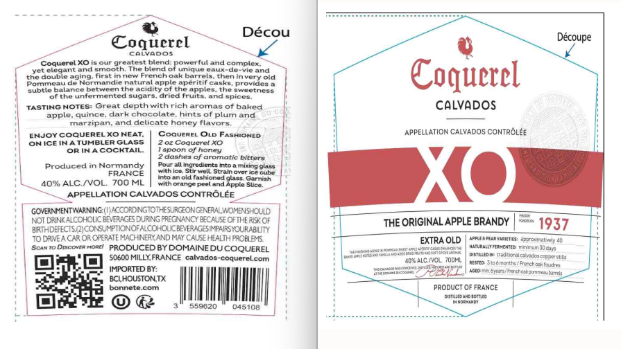 TABC label artwork for Coquerel XO Brandy