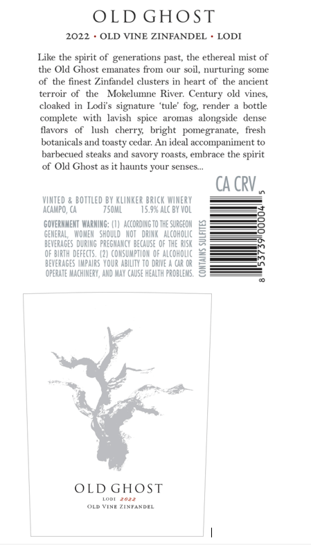 TABC label artwork for Old Ghost Zinfandel