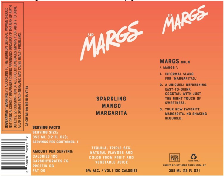 TABC label artwork for SIPMARGS SPARKLING MANGO MARGARITA