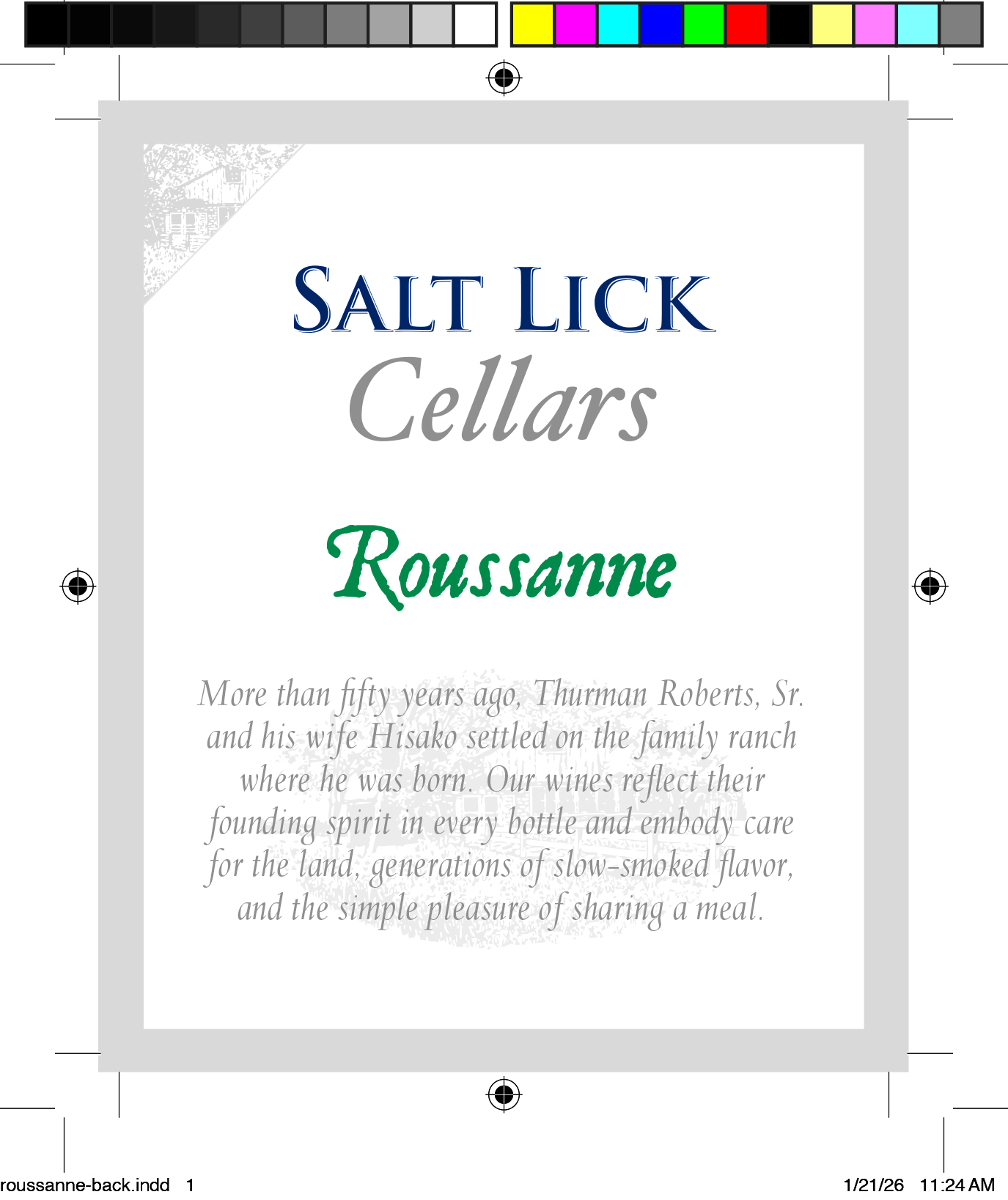 TABC label artwork for Salt Lick Cellars Roussanne