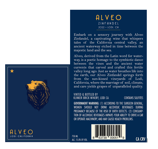 TABC label artwork for Alveo Zinfandel