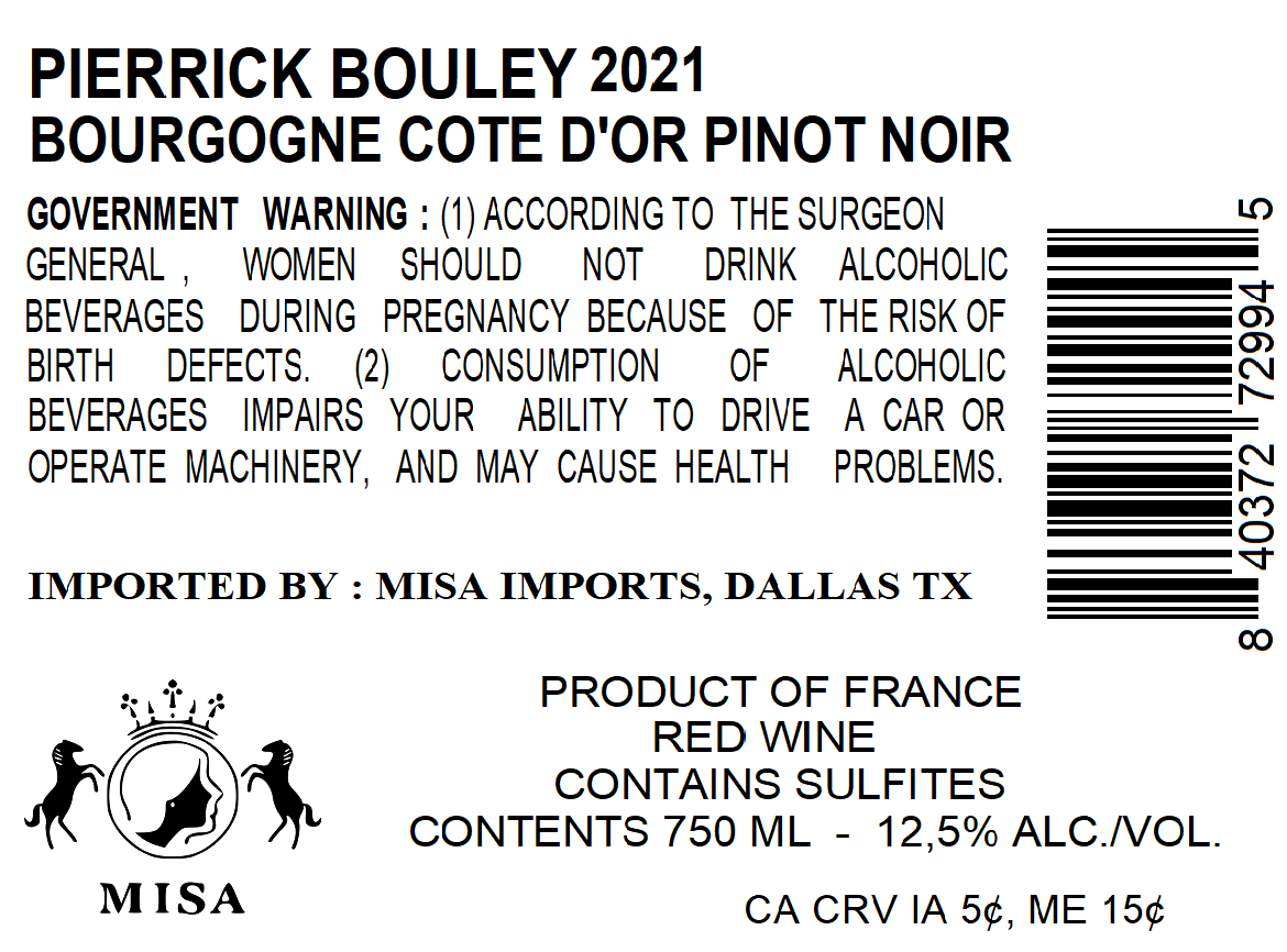 TABC label artwork for PIERRICK BOULEY PINOT NOIR