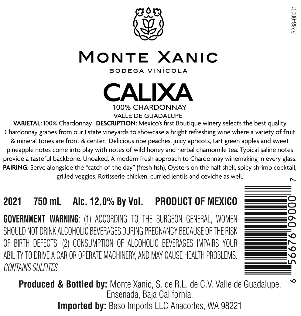TABC label artwork for Monte Xanic Calixa Chardonnay