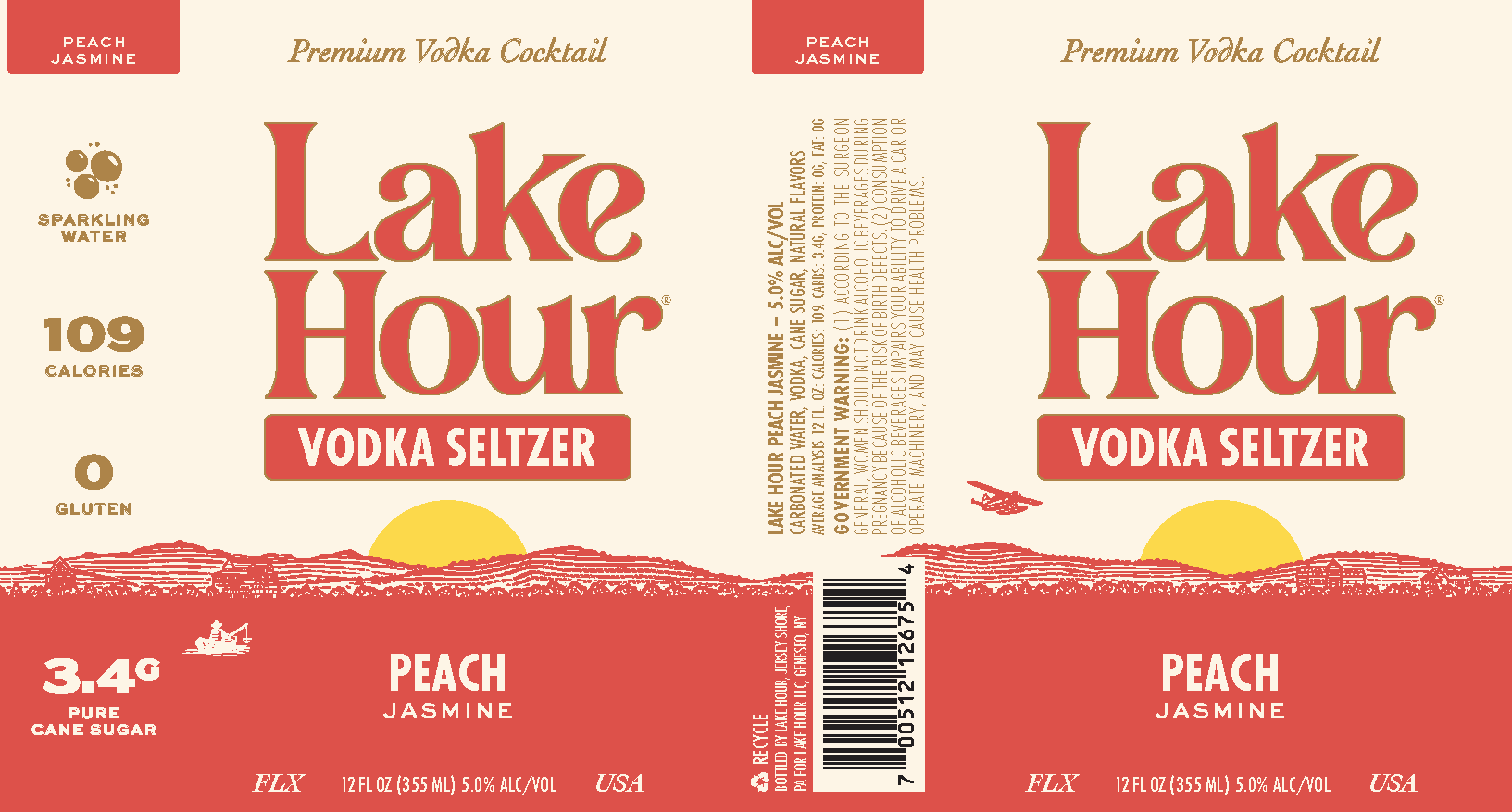 TABC label artwork for Lake Hour Peach Jasmine Vodka Seltzer