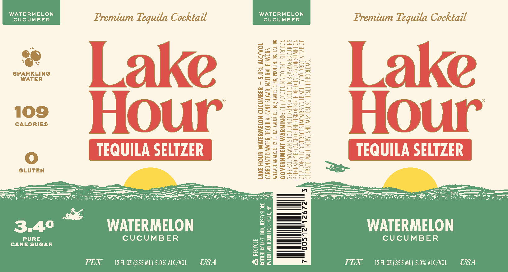TABC label artwork for Lake Hour Watermelon Cucumber Tequila Seltzer