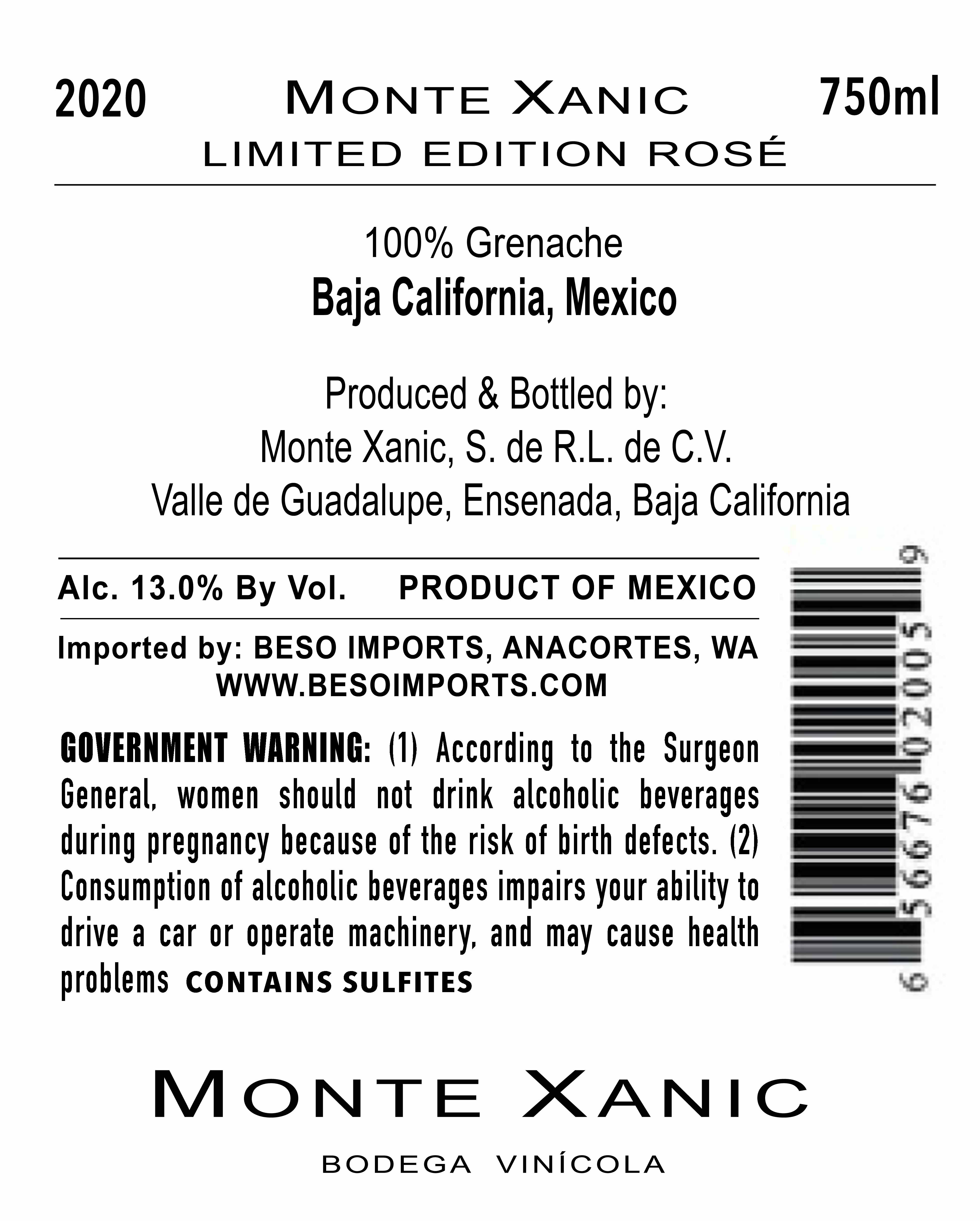 TABC label artwork for Monte Xanic Limited Edition Rose