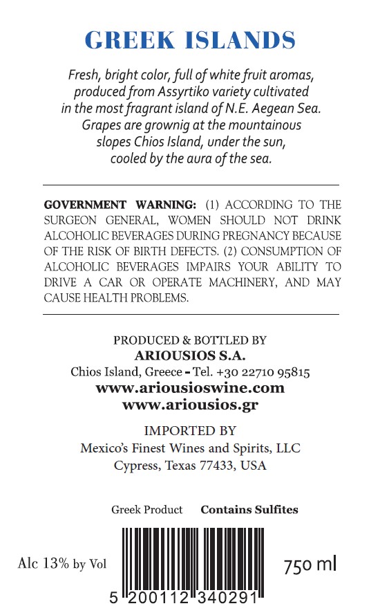 TABC label artwork for GREEK ISLANDS ASSYRTIKO