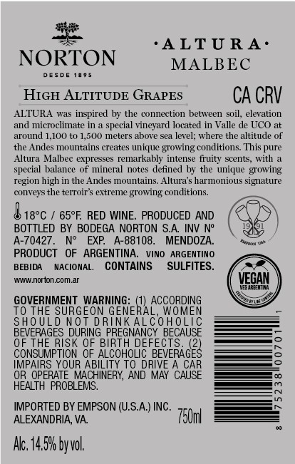 TABC label artwork for NORTON ALTURA MALBEC