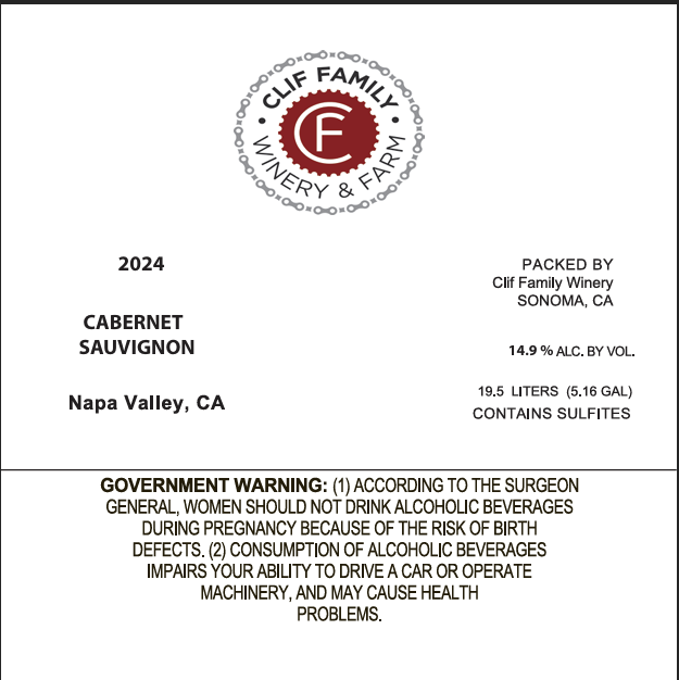 TABC label artwork for CLIF FAMILY WINERY CABERNET SAUVIGNON NAPA VALLEY
