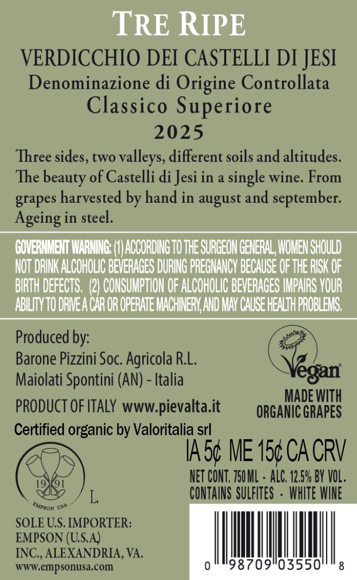 TABC label artwork for PIEVALTA TRE RIPE VERDICCHIO