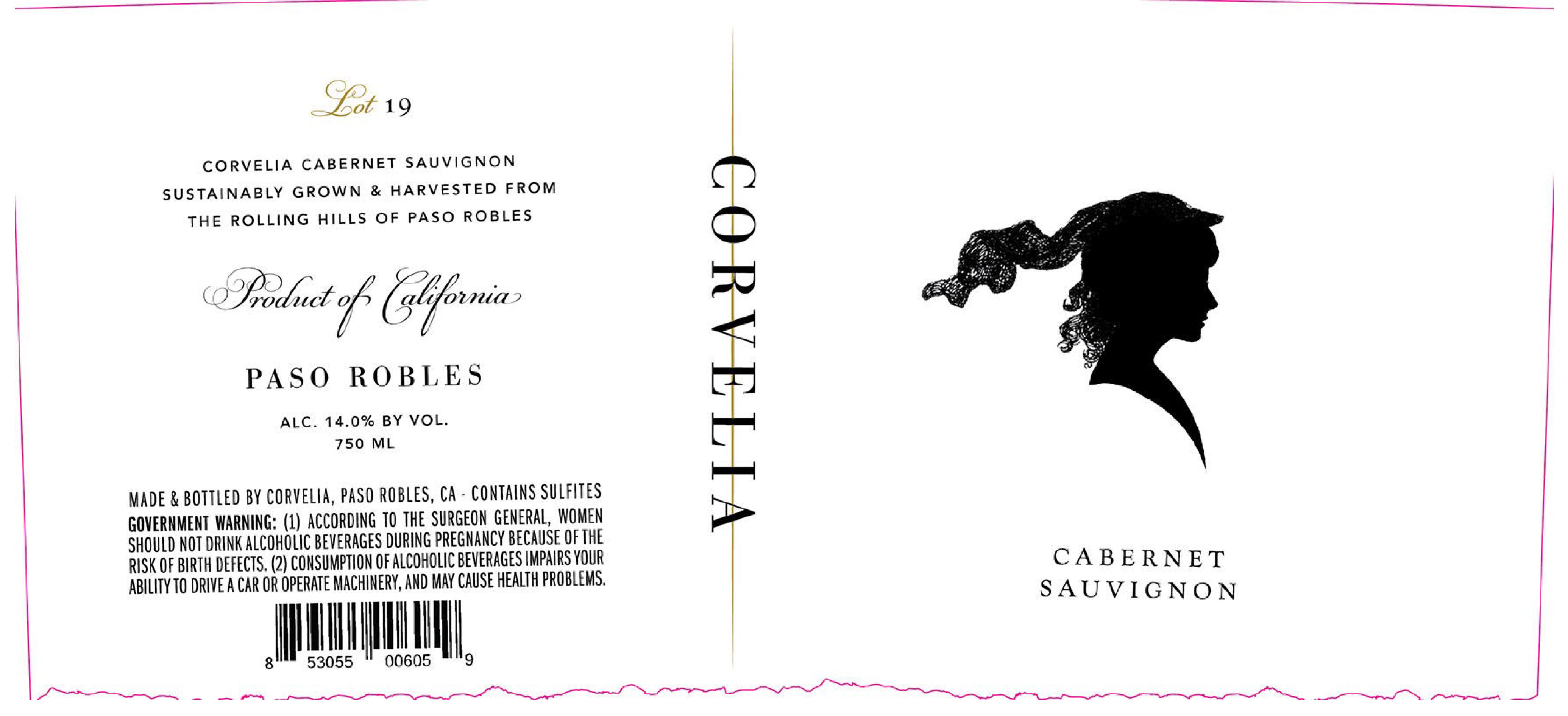 TABC label artwork for CORVELIA CABERNET SAUVIGNON (LOT 23) PASO ROBLES