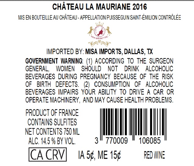 TABC label artwork for CHATEAU LA MAURIANE PUISSEGUIN SAINT-EMILION