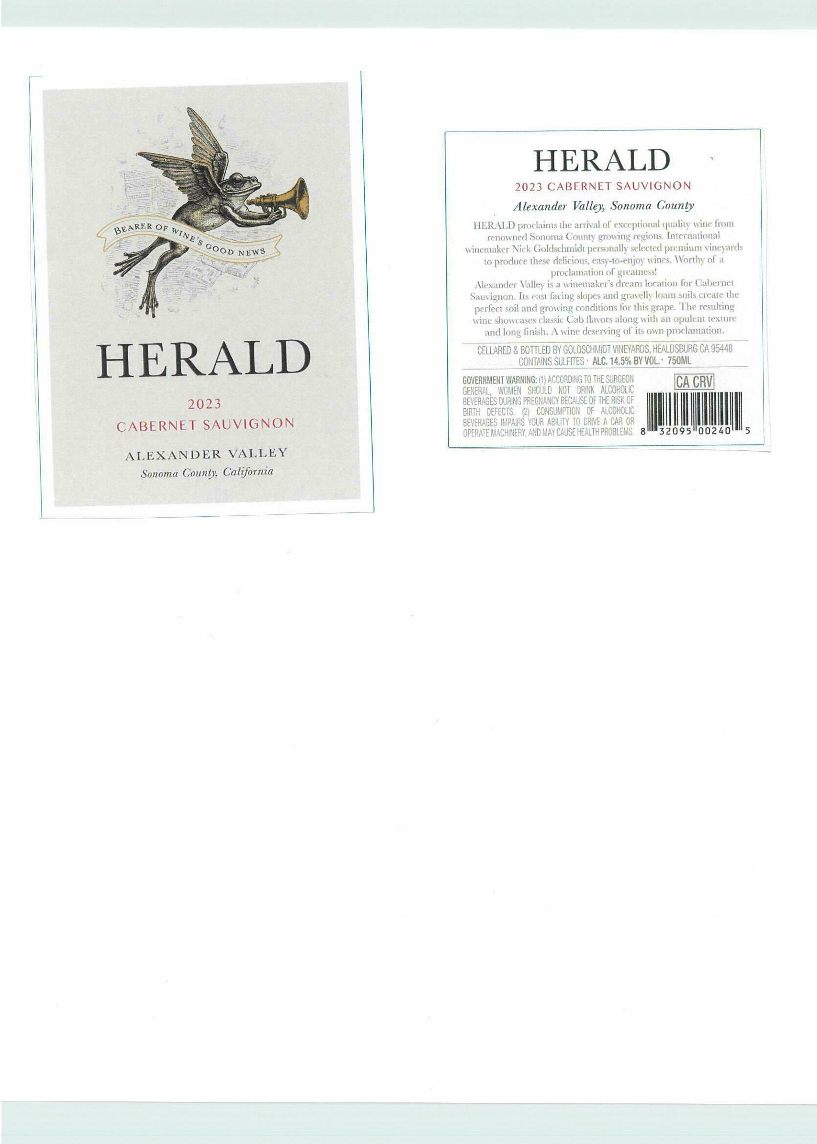 TABC label artwork for Herald Cabernet Sauvignon