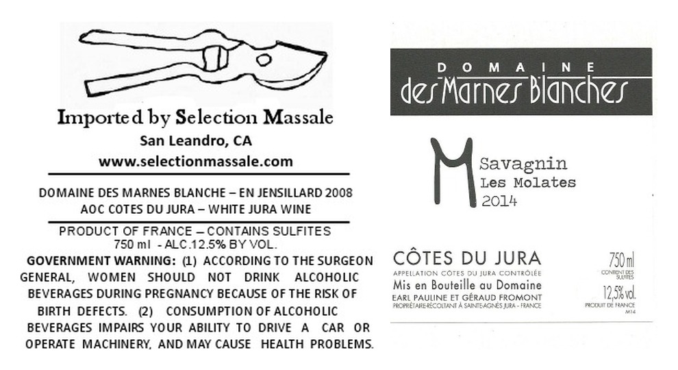 TABC label artwork for Marnes Blanches Savagnin Molates