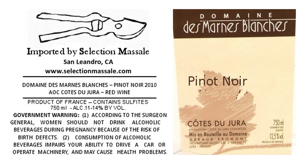 TABC label artwork for Marnes Blanches Pinot Noir