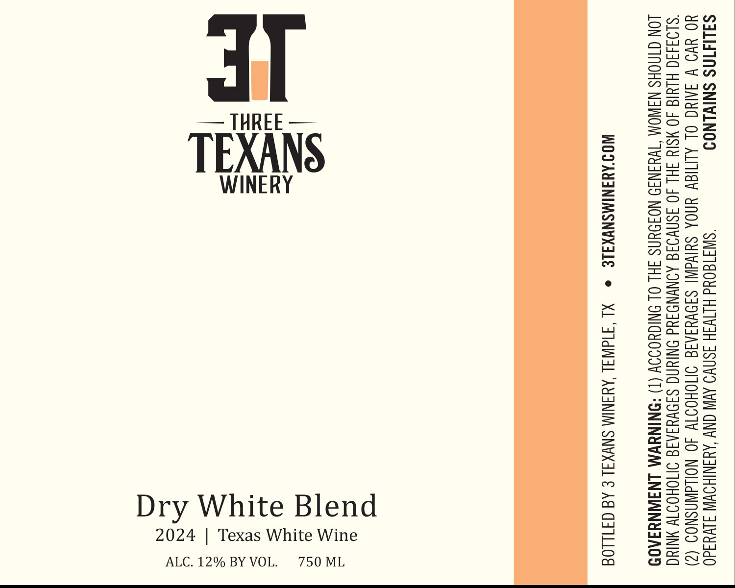 TABC label artwork for 3 Texans White Blend