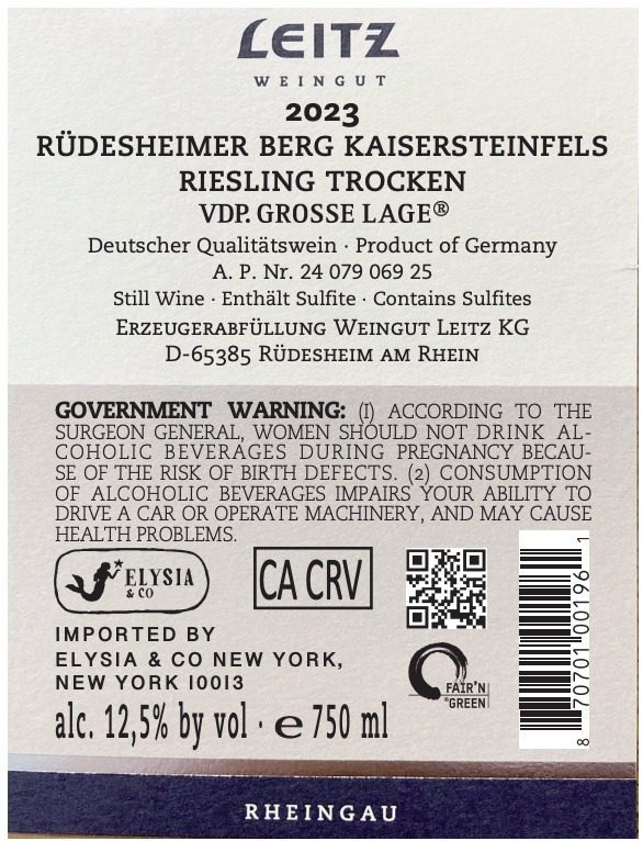TABC label artwork for Weingut Leitz, Berg Kaisersteinfels Terrassen Riesling GG