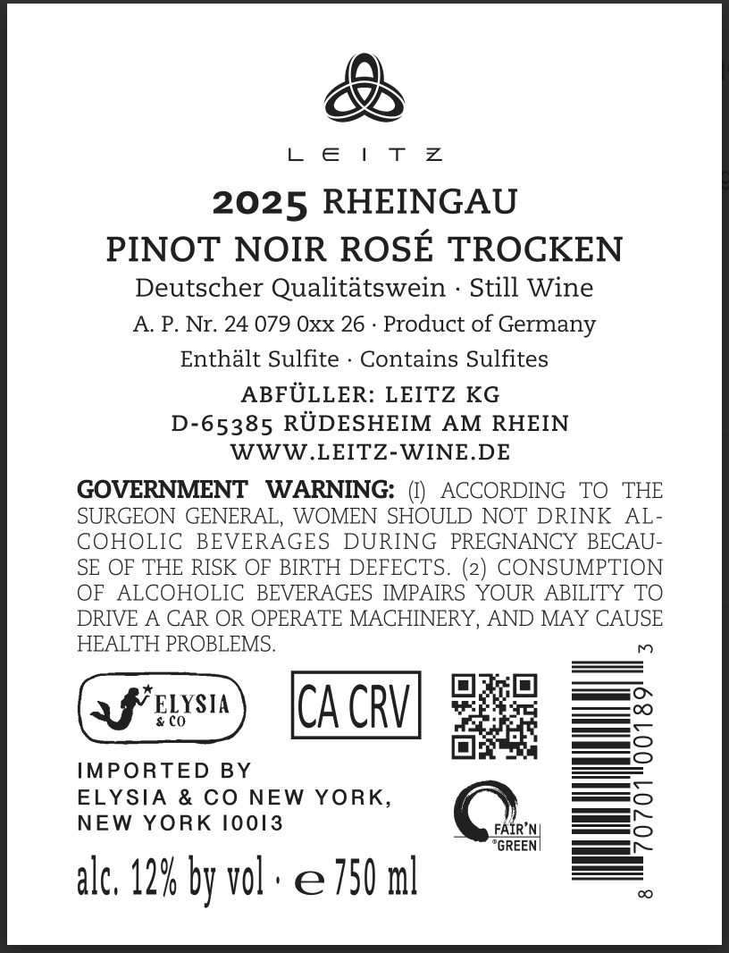 TABC label artwork for Leitz, Rose Pinot Noir
