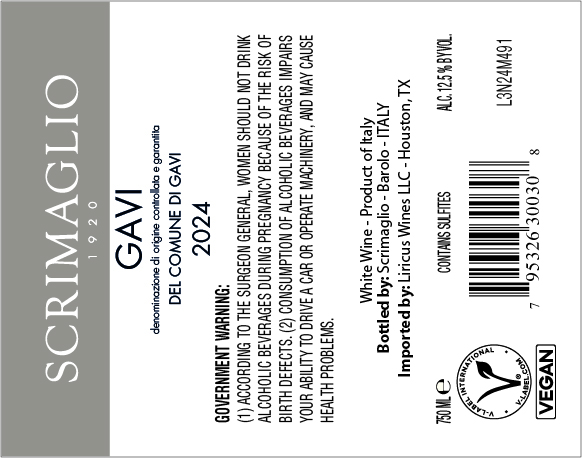 TABC label artwork for SCRIMIGLIO GAVI DEL COMUNE DI GAVI