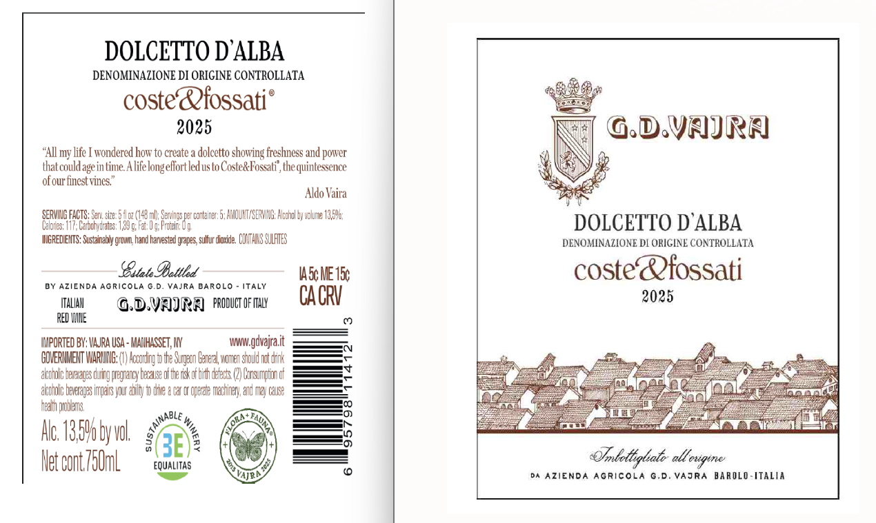 TABC label artwork for G.D. VAJRA 'Coste & Fossati' Dolcetto d'Alba