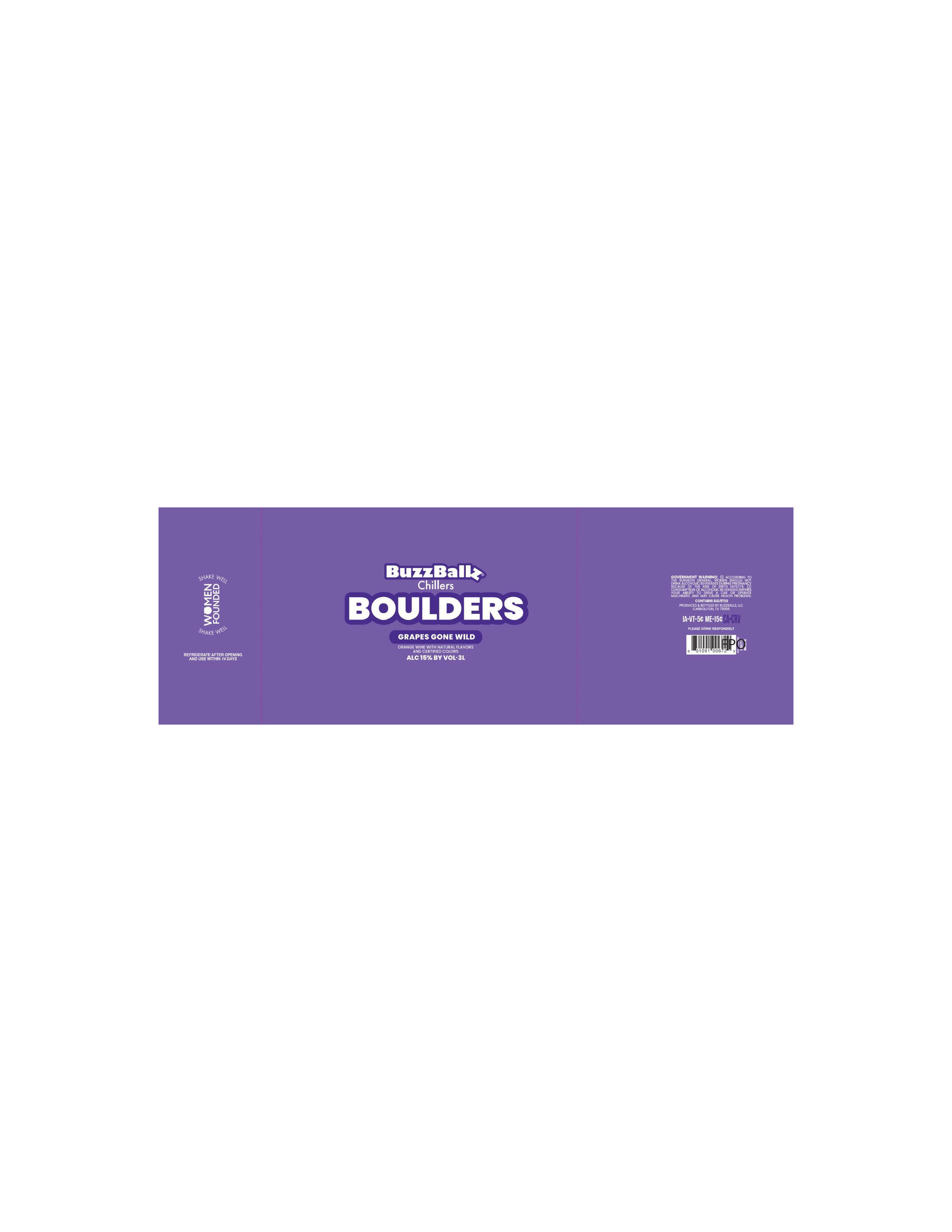 TABC label artwork for BuzzBallz Chillers Boulders Grapes Gone Wild